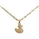 Cykdohy Cute Duck Cubic Zirconia Pendant Necklace for Women Stainless Steel Crystal Delicate Animal Choker Adjustable Chain Simple Dainty Necklaces Fashion Jewelry for Girlfriend Mom Animal Lovers