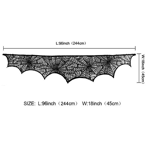 DegGod Black Lace Spider Webs Halloween Decorations, 18 x 96 inches Fake Spiderweb Cobweb Fireplace Mantle Scarf Cover for Home Halloween Party Decoration Props