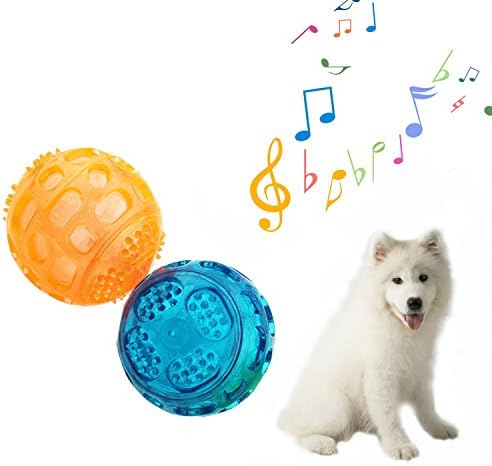 Squeaky Dog Balls Dog Chew Balls Durable Rubber Puppy Dog Ball Dog Training Toys Pet Interactive Non-toxic and resistant to bite 2 PCS (3.15Inch/Orange/Blue)