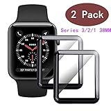 EcoPestuGo Compatible [2 - Pack] Apple Watch 38mm Tempered Glass Screen Protector, EcoPestuGo Anti-Scratch Full Coverage Scratch-Proof Screen Film Compatible 38mm Series 1/2/3(Black)