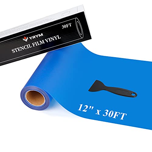 YRYM Stencil Vinyl 12" x 30FT Blue Vinyl Stencil Film Adhesive