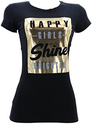 Sweet N Cool - Women's Happy Girls Shine Brighter Foil Top - Black/Gold