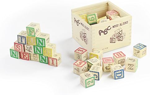 Wooden ABC Blocks with Shapes &amp; Numbers for Toddlers by KidzZingz - 48 Colorful Piece Set with Included Carry Box