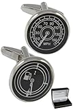 COLLAR AND CUFFS LONDON - Premium Cufflinks with Gift Box - Speedometer and Gas Gauge - Solid Brass - Car Fuel Tank Petrol - Silver, Black and White