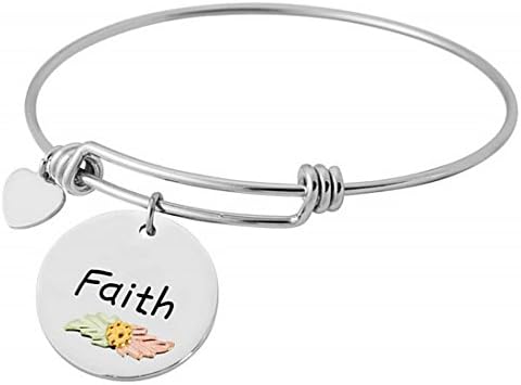 Sterling Silver 'Faith' Heart Charm Bracelet, 12k Green and Rose Black Hills Gold 8 Inches