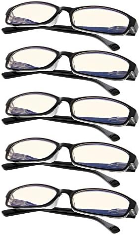 5-Pack Computer Reading Glasses UV Protection Eyeglasses Readers Women (Black, Without Strength)