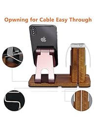 LiZHi Compatible con Apple Watch Stand Airpods Cargador Dock Celular Soporte de Teléfono, Soporte de Escritorio Universal Soporte de Estación de Carga para iWatch Airpods iPhone Tablet Android Smartphone (Madera