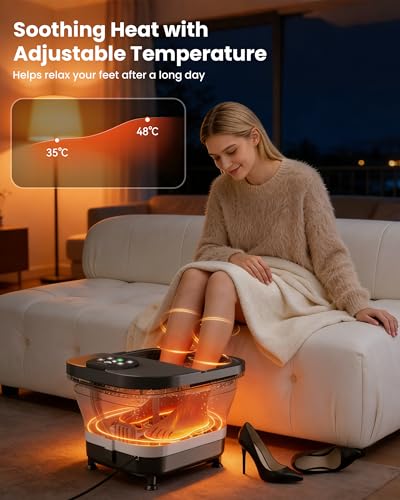 COMFIER 2026 Folding Foot Bath with Heating, Shower & Temperature Control, Foot Bath with 30 Shiatsu Massage Balls, Automatic Massage & Anti-Splash Design, Wellness Gift for Men and Women