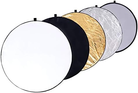 Round 32-inch / 80cm 5-in-1 Portable Collapsible Multi Disc Light Reflector Photography with Bag for Studio or Any Photography Situation-Silver, Gold, White, Translucent and Black