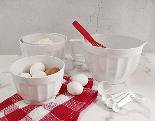 Gourmet Art 4-Piece Latte Heavyweight and Durable Melamine Prep and Serve Mixing Bowl Set, White, Home Essentials Cooking and Baking Tools, for Dry and Liquid Ingredients, Kitchen and Everyday Use