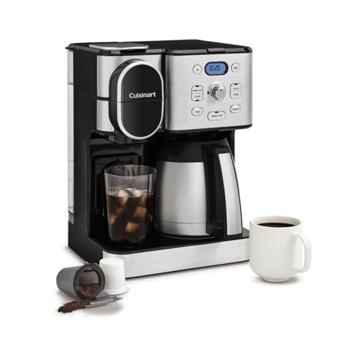 Cuisinart Coffee Center 10-Cup Thermal Carafe Drip Coffee Maker and Single-Serve Brewer with Over Ice Function, Fully Automatic Coffeemaker, Compatible with Single-Cup Pods, Black/Stainless, SS-21NAS