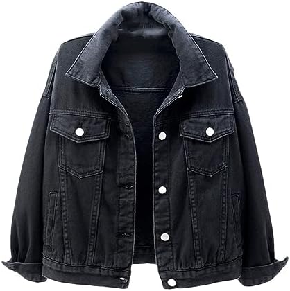 Locachy Womens 3/4 Sleeve Short Denim Jacket Lapel Button Down