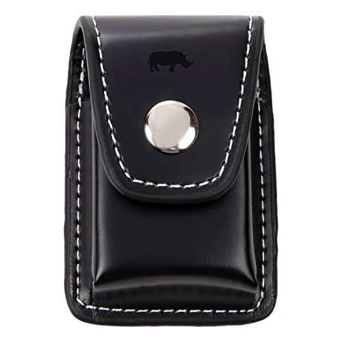 Rhino Black Leather Lighter Case – Leather Lighter Pouch with Laser Etched Design – Lighter Case with Belt Loop and Easy Snap Closure – Great Gift Idea