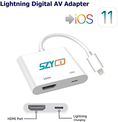 Lightning Digital AV Adapter, SZYCD iPhone iPad to HDMI Adapter with Lightning Charging Port for HD TV Monitor Projector 1080P Support iOS 9/10/11