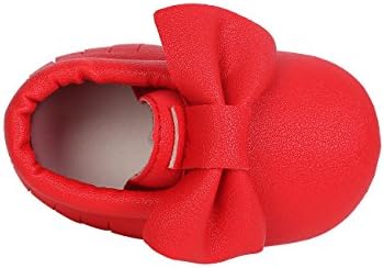 DESDEMONA Bow PU Leather Baby Moccasins for Boy Girl Infant Toddler Pre-walker Crib Shoes (XS(4.33inches),Red)