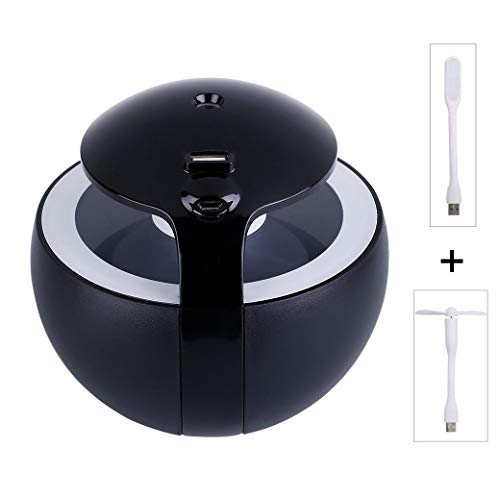 TACY Humidifier with Fan and Night Lamp Function 450ml Mini Personal Office Desktop Humidifier Black for Car Bedroom Yoga