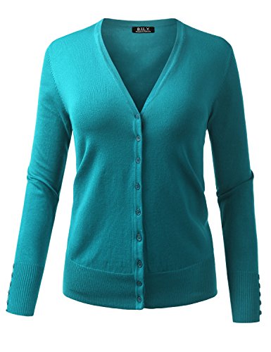 B.I.L.Y BILY Women's V-Neck Button Down Long Sleeve Soft Classic Knit Cardigan