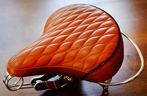 Velo SD Saddle – Brown, Classic Style Seat with chrome rail handle bar for beach cruiser bikes, Twin-spring suspenion