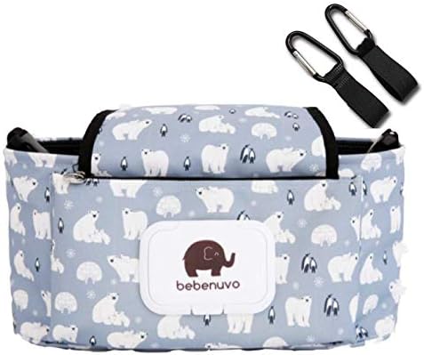 Mangi Mangi Strollar Organizer with Cups Holders and Hooks 2 Pack Set Baby Double Jogger Hanging Storage Diaper Bag (Grey)