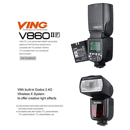 Godox V860II-F TTL Flash Speedlite pour Fuji FUJIFILM Caméra 2.4G sans Fil HSS 1/8000s avec Haute Performance Li-ION Batterie Compatible pour Fuji Fujifilm X-Pro2 X-T20 X-T2 X-Pro1 X100F Caméra etc - Image 2
