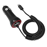 iphone Car Charger, 24W/4.8A USB Car Charger Adapter with Coiled Lightning Cable for iPhone X 8 7 6S Plus 6 Plus 6 Se 5S 5 5C iPad Pro Air Mini 2 3 4 and More (Black)