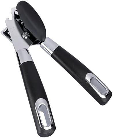 Flytt Manual Can Opener,Heavy Duty Stainless Steel Can Opener with Bottle Opener,Safety Smooth Edge No Sharp Cuts,Non-Slip Handle Tin Opener,Black