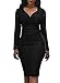 Domy Women's Formal Bodycon Dress Floral Lace Panel Ruched Sheath Dress (S, Black)