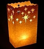 White Luminary Bags - 20 Count - Stars Design - Wedding, Reception, Party and Event Decor - Flame Resistant Paper - Luminaria by Since (Stars)