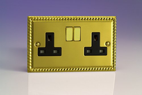 Varilight - 2 Gang 13 Amp Double Switched Socket Georgian Brass - XG5DB
