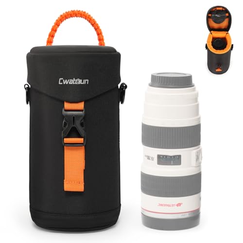 Cwatcun Camera Lens Case, Hard Case Shockproof DSLR Camera Lens Pouch with Shoulder Strap, Water Resistant for Nikon, Sony, Fuji, Canon and Other Lenses Below 3.03
