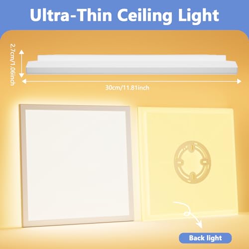 Feliigo LED Ceiling Light, 24 W, 3000 K Ultra Thin Square Ceiling Lamp, 2800 LM Bathroom Ceiling Light, IP44 Waterproof Diameter 30 cm, LED Chandelier for Bedroom, Kitchen, Living Room, Balcony