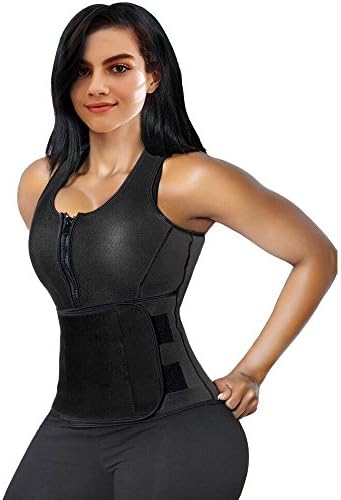 Women's Sauna Suit Tank Top Vest With Adjustable Waist Trimmer Belt (2XL, Black)