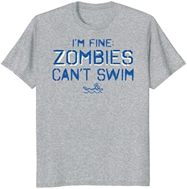 Mens I'm Fine Zombies Can't Swim Funny Swimming T Shirt Small Heather Grey
