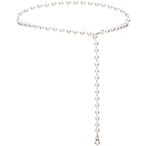 Pearl Waist Chain Belt Adjustable Body Chain Jewelry for Women Dress Shirt Concert Outfit Accessories(White Pearls+ Gold Chain)