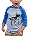 7 ate 9 Apparel Kid's Three Dinosaur Birthday Blue Raglan Tee 3T