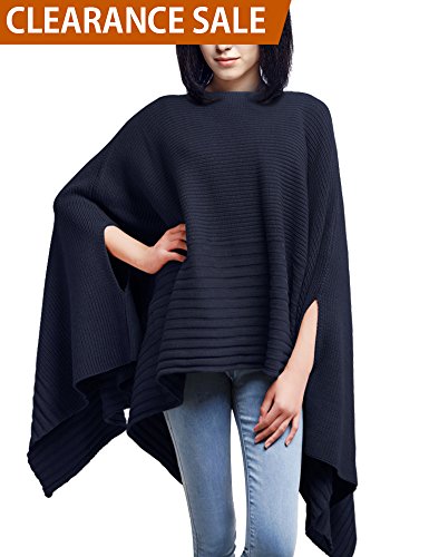 DELUXSEY Loose Knit Ponchos Capes For Women Pullovers Sweaters (Navy, S - M)