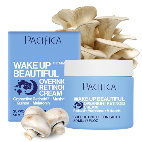 PACIFICA WAKE UP BEAUTIFUL RETINOID NIGHT CREAM – OVERNIGHT ANTI-AGING MOISTURIZER WITH HYALURONIC ACID & MELATONIN, REDUCES WRINKLES & FINE LINES, HYDRATING AND GENTLE FOR DRY OR MATURE SKIN, VEGAN