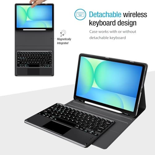 ProCase Touchpad Keyboard Case for Galaxy Tab S10 Lite/ S10 FE/ S9 FE 10.9-Inch and S9 11", with Built-in Touchpad and Pencil Slot, Detachable Wireless Type-C Charging Keyboard Folio Cover -Black