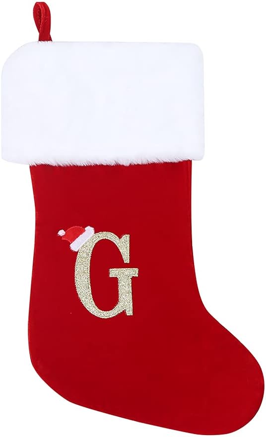 Stockings & Holders - CHRLRewa 20 Inches Initial Monogram Embroidered Christmas Stocking Red Velvet with White Super Soft Plush Cuffs Christmas Decorations Stocking C12-G