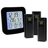 TEKCOPLUS Wireless Weather Station Thermometer with 3 Indoor Outdoor Sensor Wireless Clock Alarm Temperature Humidity Monitor Easy to Read Display with LED Back Lights