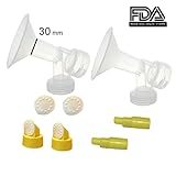 30 mm EXtra Large Flagne w/ Valve and Membrane for SpeCtra Breast Pumps S1, S2, M1, Spectra 9; Narrow (Standard) Bottle Neck; Made by Maymom