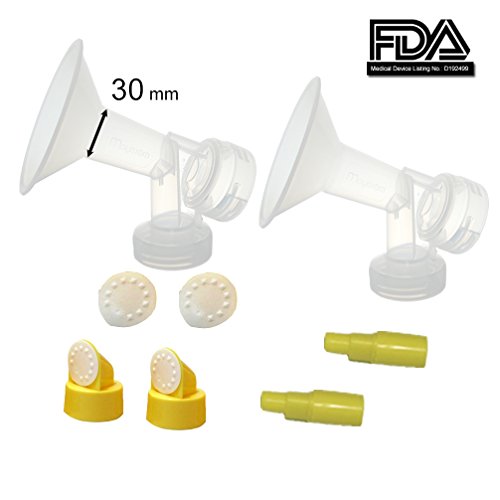 30 mm EXtra Large Flagne w/ Valve and Membrane for SpeCtra Breast Pumps S1, S2, M1, Spectra 9; Narrow (Standard) Bottle Neck; Made by Maymom