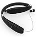 Foldable and Retractable Neckband Wireless Bluetooth Headset with Microphone - Black
