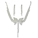 Crystal Necklace Earrings Set Charm Tassel Butterfly Shape Wedding Jewelry Set Women Bride Party