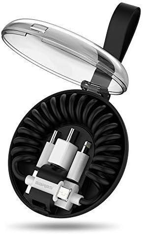 GARAS 3 in 1 Coiled Fast Charging and Date Cable with Portable Storage Box for Redmi Huawei Honor Samsung i-Prodcut and More (Black)