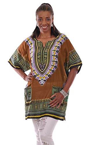Bronze Traditional African Print Dashiki Top, L to 6XL