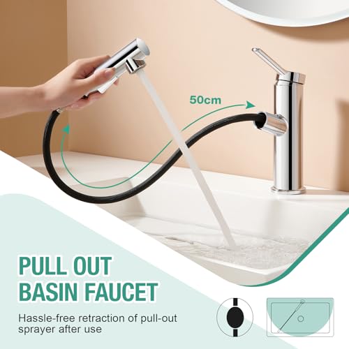 Faustina Mixer Tap Removable Bathroom Tap, Single-Lever Basin Tap Basin Tap Bathroom Taps Cold and Hot Water Stainless Steel, Polished, Chrome