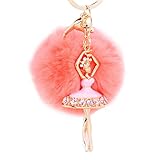 DZT1968® Fur Ball Keychain With Ballet Girl For Handbag Key Ring Car Key (Pink)