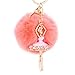 DZT1968® Fur Ball Keychain With Ballet Girl For Handbag Key Ring Car Key (Pink)