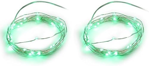 [2 PACK],Green LED String Lights Battery Powered,10ft/3M 30 LEDs Fairy Lights Silver Wire Starry Light (AA battery not included)